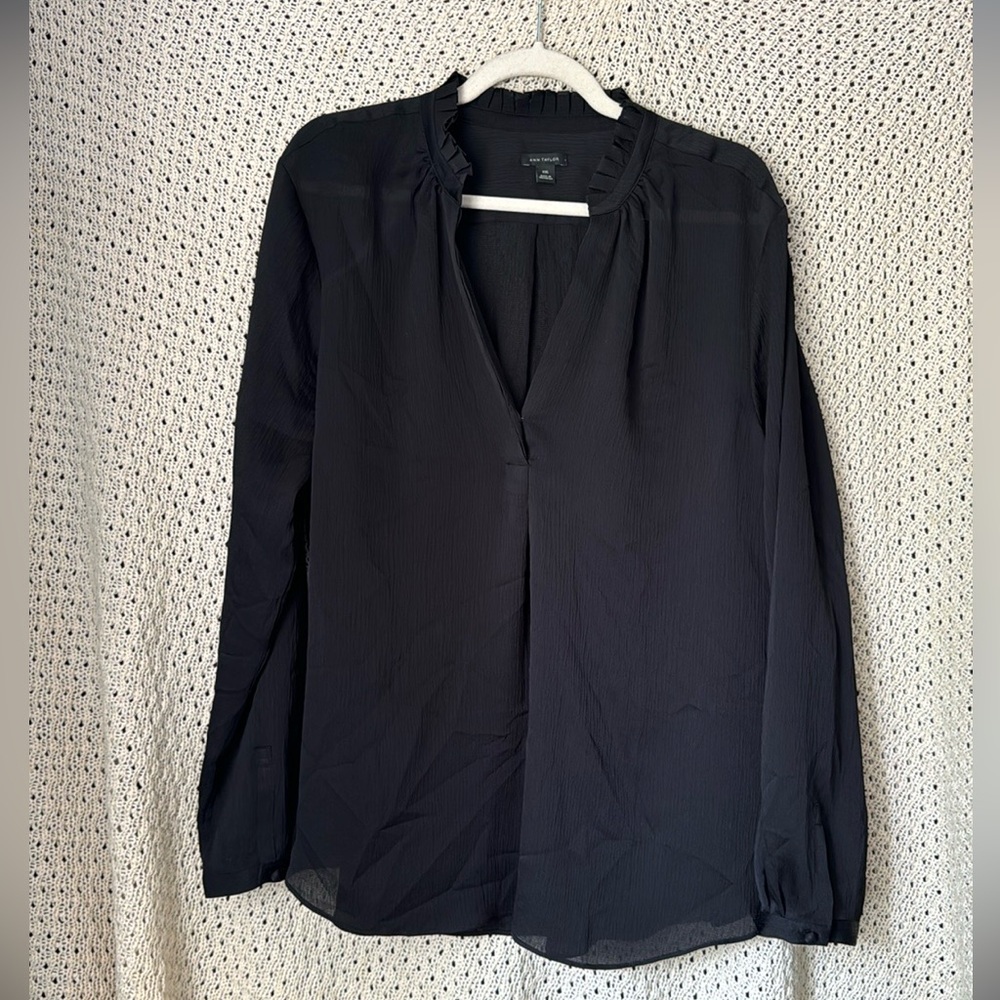 Ann Taylor Black Top w/Ruffled Neck - XXL